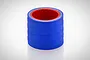 A short, cylindrical blue silicone hose with a red interior lining, standing upright on a white background.