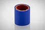 A short, cylindrical blue silicone hose connector with a reddish-brown interior lining, standing upright against a white background.