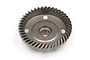 A studio shot of a HPI 43T spiral steel differential ring gear on a white background.