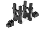 Black plastic RC car parts including two tall upright differential housing mounts and two smaller support blocks on a white background.