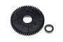A black plastic 54T spur gear and a small spacer ring for HPI Bullet RC vehicles on a white background.