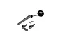 E-Flite tailwheel assembly including a small foam wheel, metal wire strut, plastic mounting sleeve, two plastic control arms, and two small screws.