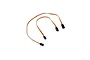 Two E-Flite servo extension cables with black plastic connectors and orange, red, and brown wires against a white background.
