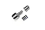 E-Flite propeller adapter with spinner nut and four small black mounting screws on a white background.