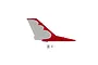 E-Flite vertical fin spare part for RC plane, featuring a red and white design with included small hardware components on a white background.