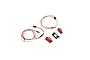 E-Flite LED light set including two LED wire harnesses with connectors and three plastic lens covers in red and black.