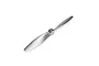 A silver-coloured two-blade RC airplane propeller isolated on a white background.