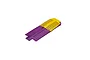 A purple and yellow plastic battery door for an E-Flite RC plane, featuring a vented design.