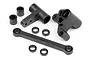 HPI Bullet steering crank parts set including plastic steering arms, a drag link, and various spacers on a white background.