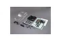 Axial 1/6 scale Honcho clear unpainted RC body shell kit including interior, decals, and various plastic trim parts on a grey background.