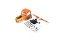 Losi 1/10 LMT Bog Hog body shell set in orange, including interior, decals, and mounting hardware on a white background.