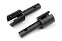 Two black metal differential drive cups for HPI RC cars, shown from an angle against a white background.