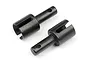 Two black metal differential drive cups for HPI RC cars, shown from an angled perspective on a white background.