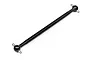 A black metal RC driveshaft with universal joints at both ends, isolated on a white background.
