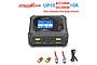 Ultra Power UP10 dual channel smart charger with digital display, charging cables, and power cord on a white background.