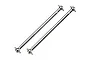 Two silver metal RC drive shafts with ball joints at both ends, isolated on a white background.