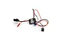 Spektrum 25A Brushed ESC and Receiver 2-in-1 combo unit with attached wiring, connectors, and power switch on a white background.