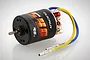 Hobbywing Quicrun 540 40T brushed RC motor with black casing, red end bell details, and blue and yellow wires with bullet connectors.