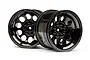 Two black chrome HPI Bullet RC truck rims shown from a front-facing angle against a white background.
