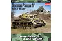 Box art for Academy 1/35 scale German Panzer IV Ausf.H Ver.Late plastic model kit showing a detailed illustration of the tank in a field.