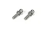 Two silver metal ball studs with threaded shafts and hexagonal bases, isolated on a white background.