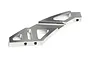 A silver aluminium front anti-bending plate for an HPI Bullet RC car, featuring machined cutouts and threaded screw holes.