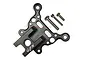 A black anodized aluminium GPM front suspension link brace with three included metal screws on a white background.