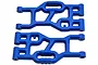 Two blue RPM RC front suspension arms for remote control vehicles, shown from a top-down perspective against a white background.