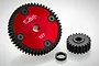 Rovan Baja metal 20T pinion gear and 52T spur gear kit with a black clutch cup on a white background.