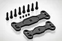 Rovan LT front and rear sway bar mounting plates with associated black screws and set screws on a white background.