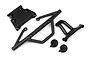 HPI Racing Bullet MT/ST front bumper set including a main bumper, mounting plate, and two small circular caps on a white background.
