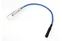 A blue Traxxas glow plug lead wire with a clear plastic connector on one end and a black ribbed rubber boot on the other.