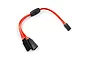 A red Y-harness servo wire with black connectors on a white background.
