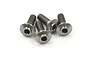 Four silver-coloured titanium servo lock screws with hex heads arranged on a white background.