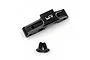 A black anodized aluminium rear suspension arm pin brace for Kyosho Optima Mid by Yeah Racing, shown with two matching black countersunk screws.