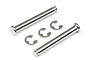 Two silver metal suspension arm pins and two matching E-clips for HPI Bullet RC cars, shown on a white background.