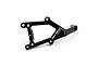 A black aluminium front chassis brace for Traxxas 4-Tec by Yeah Racing, featuring silver chamfered edges and laser-etched branding.