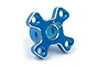 A blue anodized aluminium spur gear brace for Tamiya XV-02 RC cars, featuring a four-arm design with machined edges and the Yeah Racing logo.