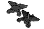 Two black plastic shock towers for HPI Bullet RC vehicles shown from front and back angles on a white background.