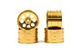 Four gold-coloured 8-spoke aluminium RC rims arranged in a stack against a white background.