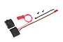 Traxxas Power Tap Connector kit including black plastic housing, red wire with connector, screws, and a zip tie on a white background.
