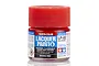 A small glass jar of Tamiya LP-82 Mixing Red lacquer paint with a bright red screw-on cap, set against a plain white background.