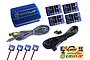 EasyLap USB digital lap counter system including a blue main unit, four transponders, cables, mounting screws, and a sticker sheet on a white background.
