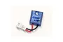 EasyLap blue micro IR transponder with a small LED and a white two-pin connector on a short red and black wire lead.