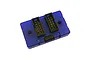 EasyLap blue receiver module with two black pin headers and molded text labels on a translucent blue plastic casing.