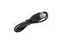 A black USB to DC barrel jack power cable coiled against a plain white background.