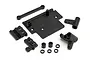 HPI Racing Bullet Flux ESC mounting plate and steering bellcrank spare parts set on a white background.
