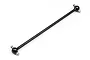A black metal RC car driveshaft with universal joints at both ends, isolated on a white background.