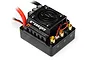 HPI Rage 80A brushless electronic speed controller for RC vehicles, featuring a black case with an integrated cooling fan and gold-plated motor connectors.