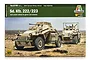 Italeri 1/56 scale Sd. Kfz. 222/223 plastic model kit box art showing two desert-camouflaged German armoured vehicles.
